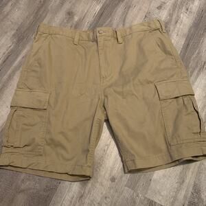 Eddie Bauer Cargo Shorts Mens 40 Tan Khaki Brushed Cotton Flat Front Relaxed